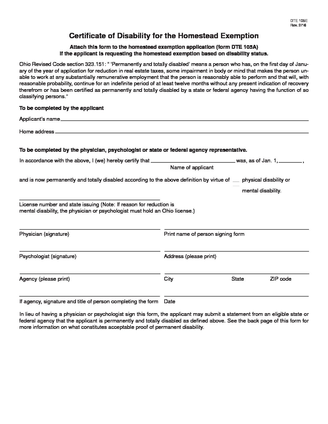Homestead Exemption Application - Auditor