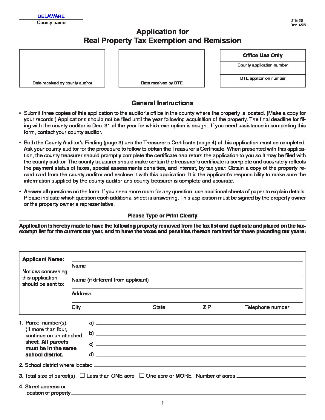 Property Tax Exempt Form - Auditor